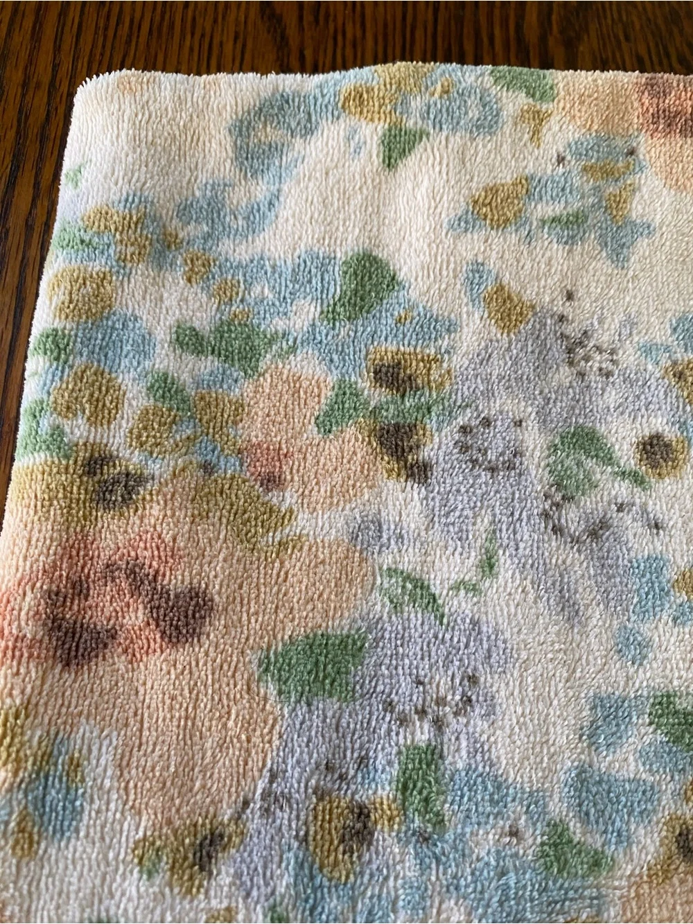 Vintage 70s 80s Peach Blue Floral Bathroom Towel 100% Cotton JC Penney USA